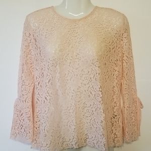 Pink Lace Blouse, Bell Sleeves, Charlie Paige, S